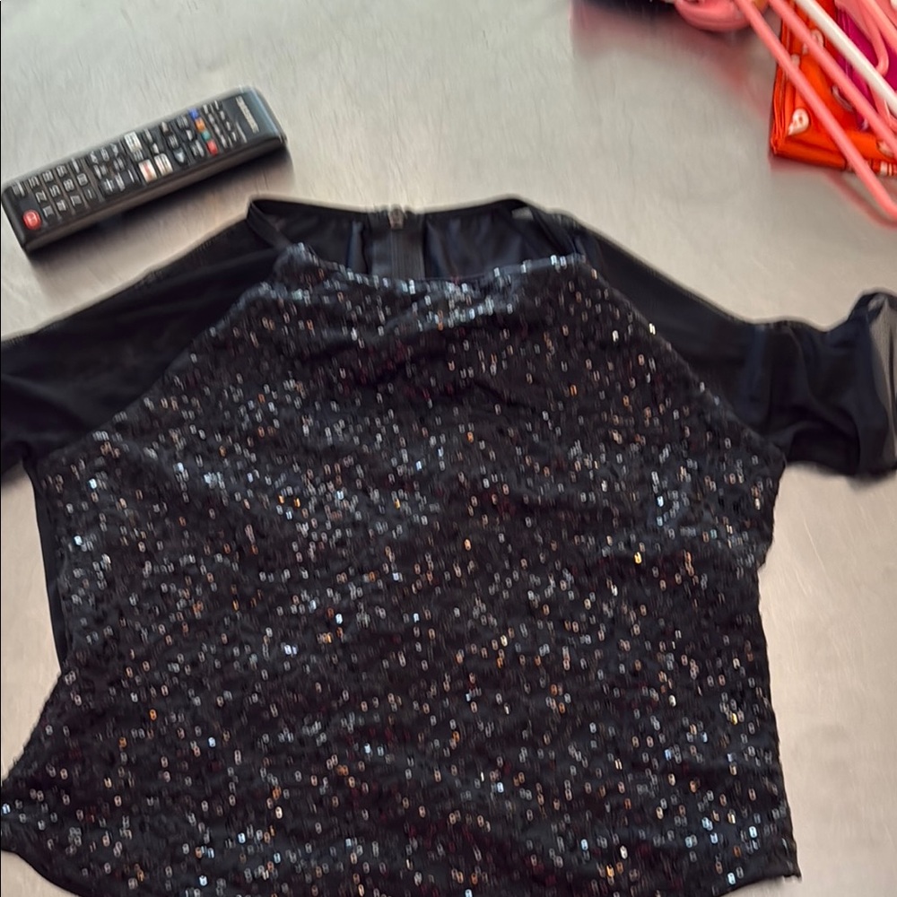 Black Sequin Dance Costume Blouse